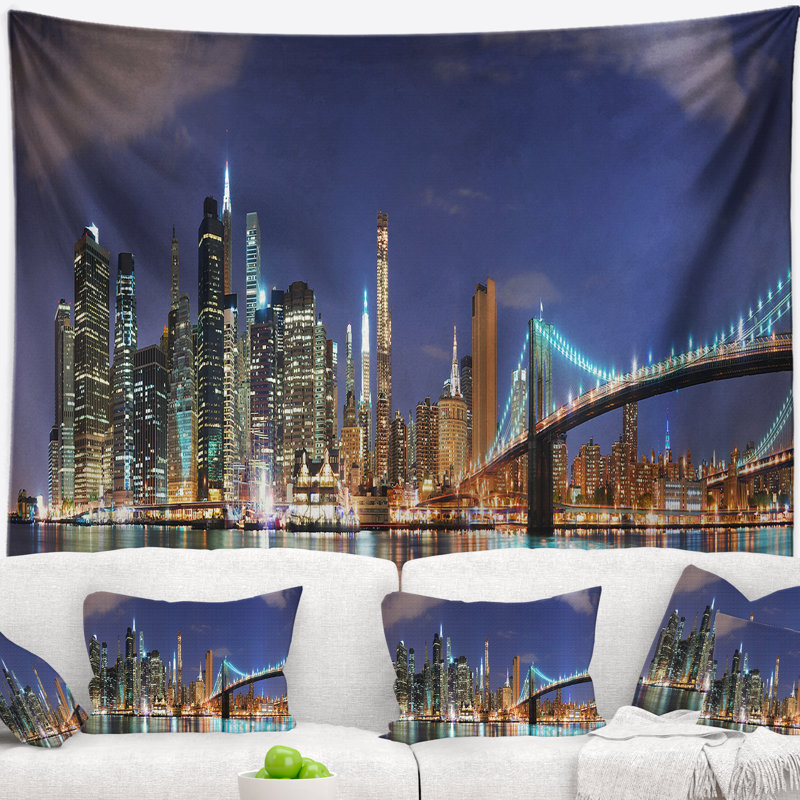 Paysage urbain avec vue panoramique sur la skyline de manhattan, H 32 po x l 39 po