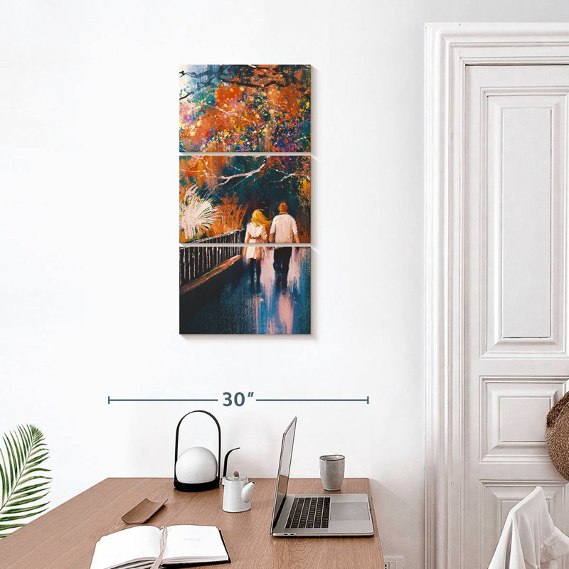 Couple en automne, H 32 po x l 15 po