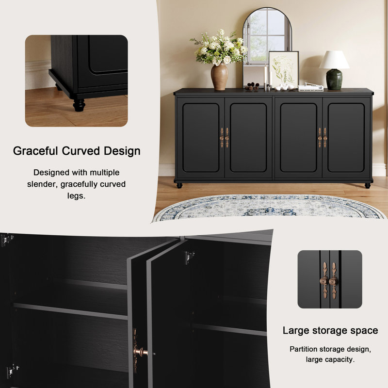 Veltri  60-In Vintage Four-Door Cabinet（2 PCS）, Black