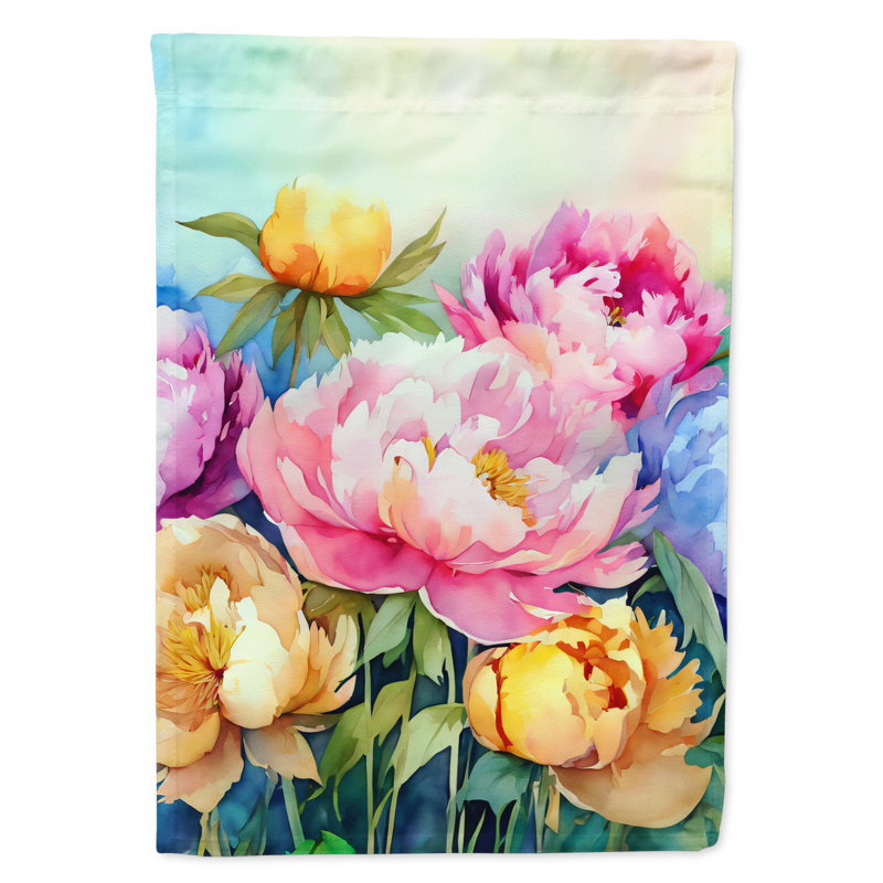 Pivoines dans un drapeau de maison aquarelle