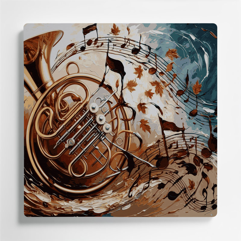 Musique, cor français, beige, art mural en métal, H 8 po x l 8 po