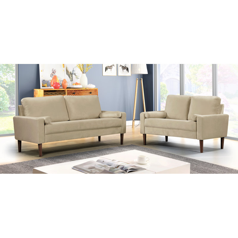Ensemble de salon configurable 2 pièces Mathais, Velours crème