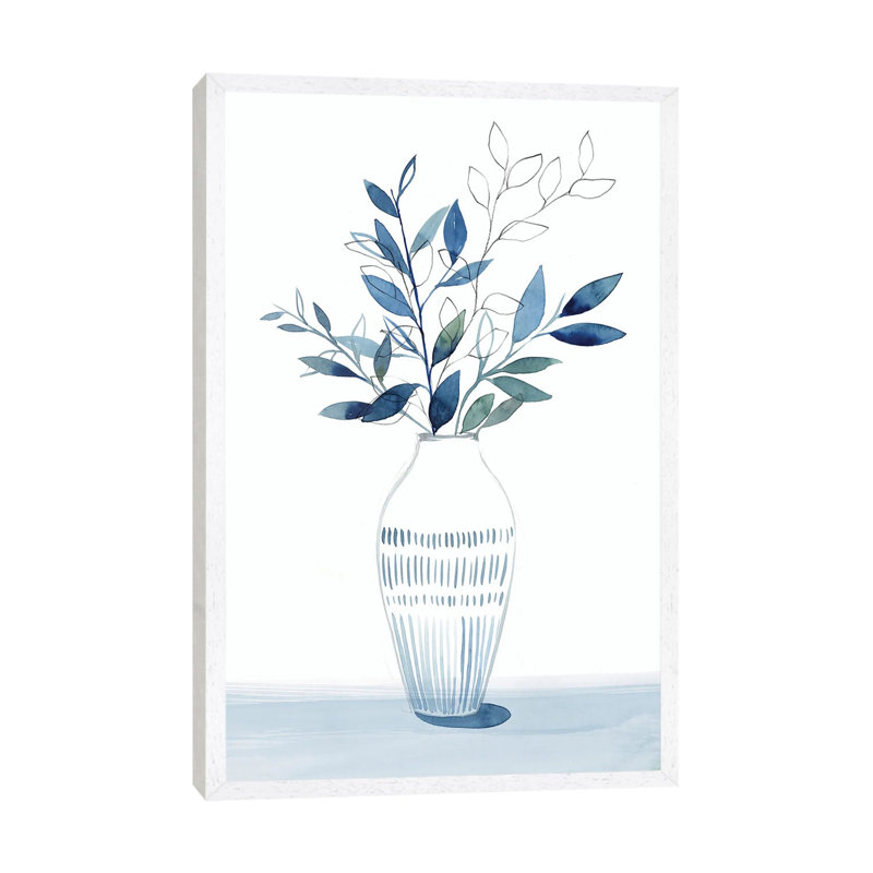 Indigo Bouquet II by Isabelle Z - Painting on Canvas, White Framed, 66.04 cm H x 45.72 cm W x 1.91 cm D