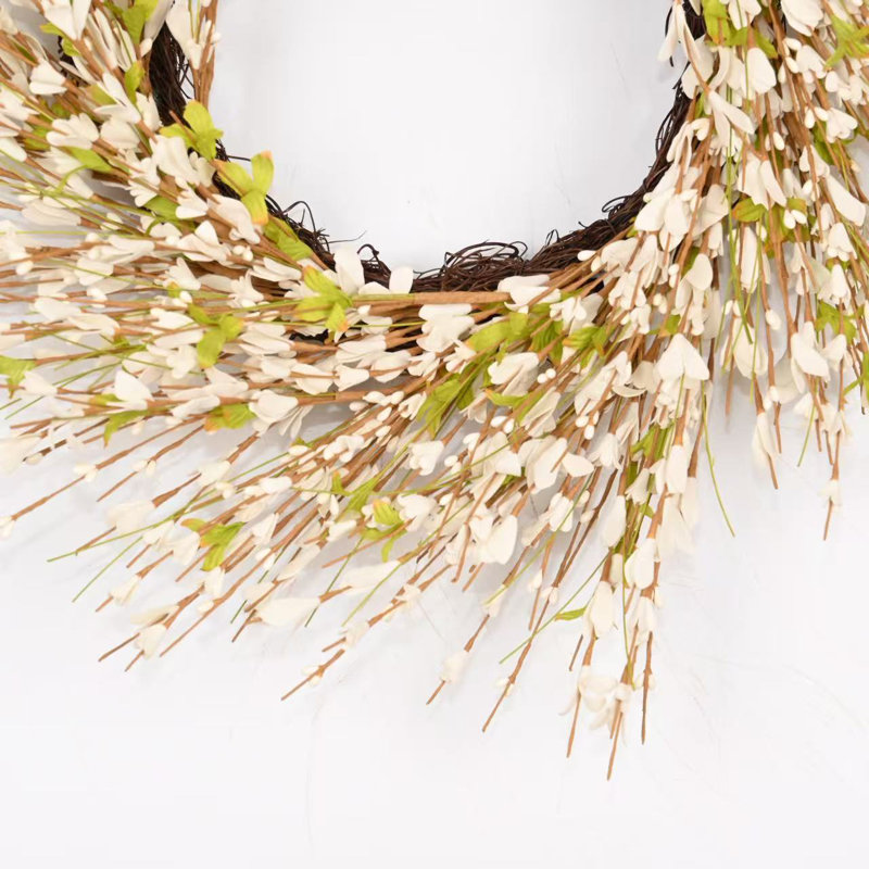 Couronne florale 22 po Forsythia, Blanc