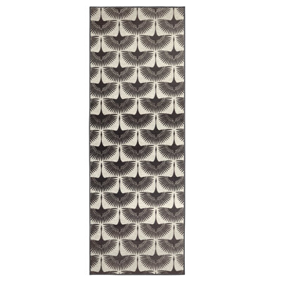 Flock Kettle Black Bird Animal Print Washable Area Rug