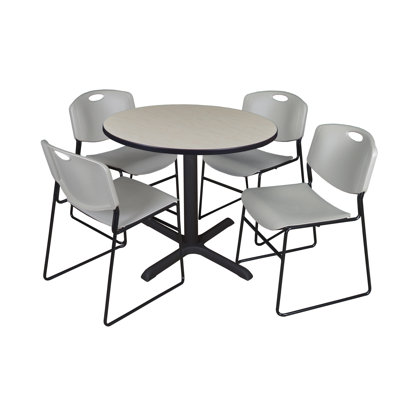 Neyland Cain Round X-Base Breakroom Table & 4 Zeng Stack Chairs
