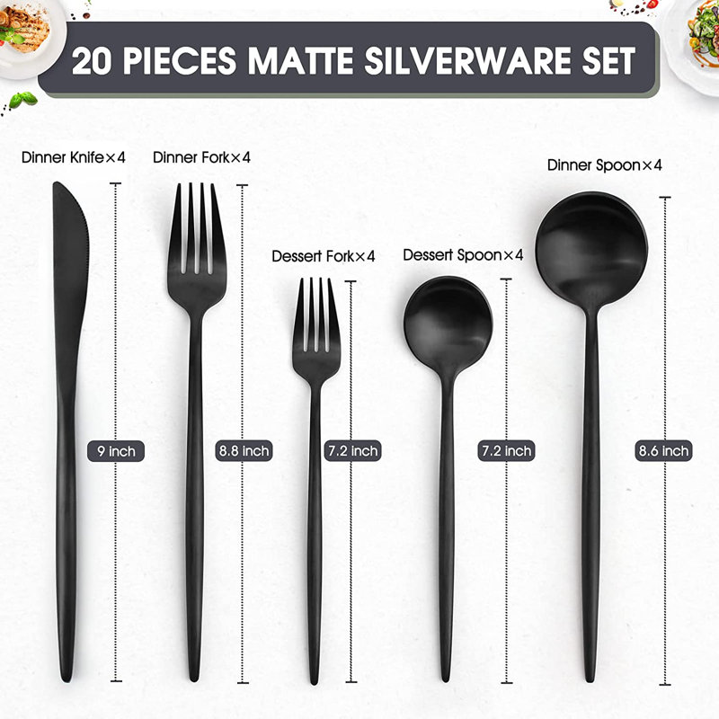 Ensemble de couverts 20 pièces Kadance, service pour 4, Noir