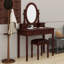 Ensemble de coiffeuse maquillage avec miroir à angle réglable, bureau de coiffeuse 5 tiroirs avec tabouret moelleux