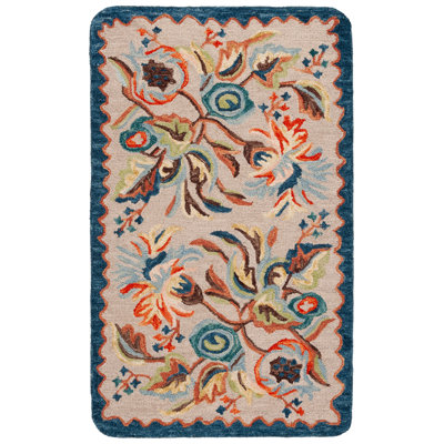 Tapis bleu / rouille en laine / coton touffeté à la main Boyett 363