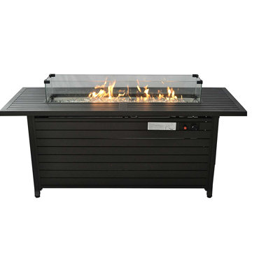 Table de foyer rectangulaire 50 000 BTU, 145 cm, propane, avec couvercle et pare-vent, acier bronze. Transformez votre jardin en un endroit magique : terrasse, patio, camping, fête. Propane 50 000 BTU. Créez une ambiance sereine.