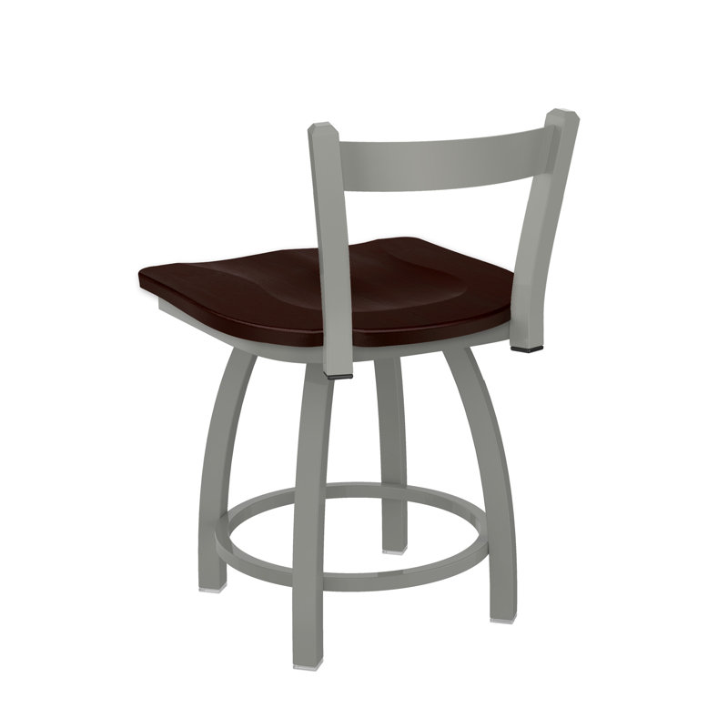Tabouret de coiffeuse en métal Catalina, Nickel anodisé, Bois - Érable cerisier foncé