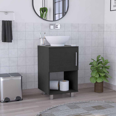 Meuble-lavabo simple 18 po Gouda, une tablette ouverte, une armoire à porte simple - noir