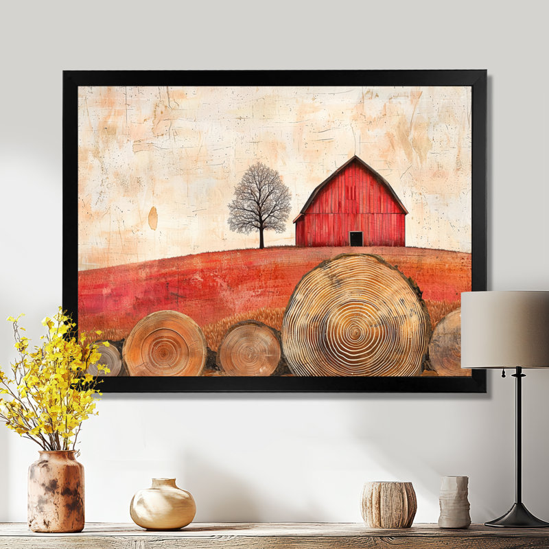 «Autumn Farm On A Wooden Slide Landscape I - Barn Art», Cadre simple, H 34 po x l 44 po, Noir