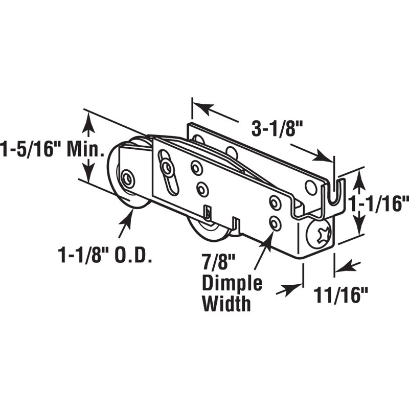 1-1/8 inch Steel Ball Bearing Sliding Door Tandem Roller Assembly, C-Tab (Single Pack)