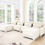 Beige rembourré à quatre places en chenille, équipé d'un coussin lombaire amovible, d'un dossier ergonomique et d'une structure en bois de qualité assortie durable en chenille, sièges et coussins-439280503