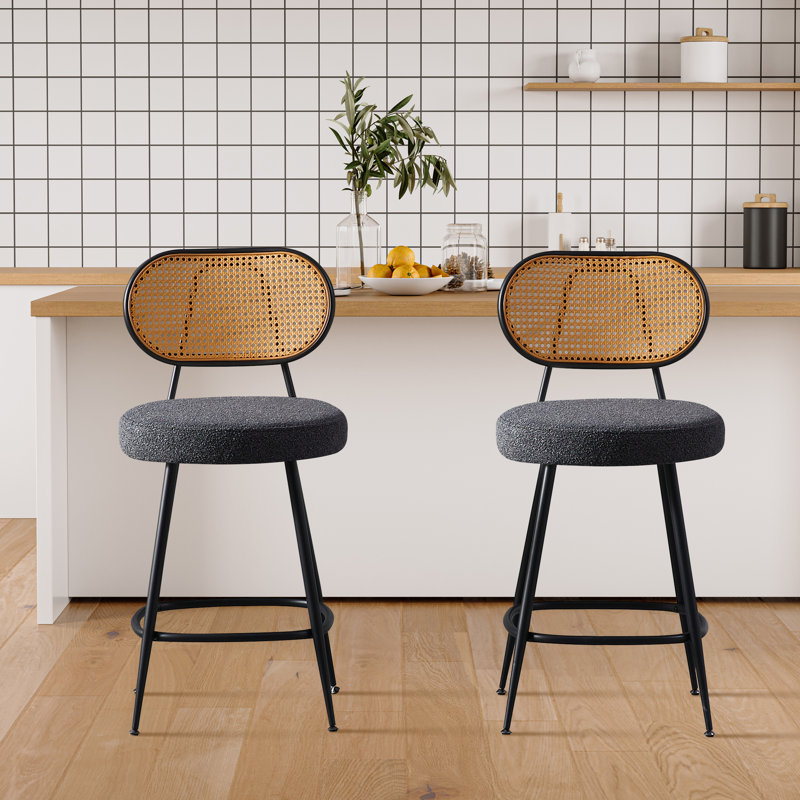 Counter Stool With Rattan Back, Black, 2