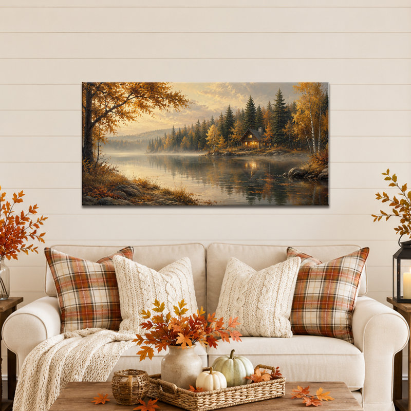 CXVU, forêt d'automne, art mural sur toile, scène d'automne en lac 24 x 48, 24 po x 48 po
