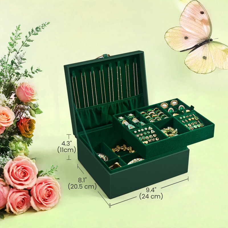 Boîte à bijoux à 2 couches, organisateur de rangement pour bijoux avec poignée, plateau à bijoux amovible, effet flottant, 8,1 x 9,4 x 4,3 pouces, idée cadeau