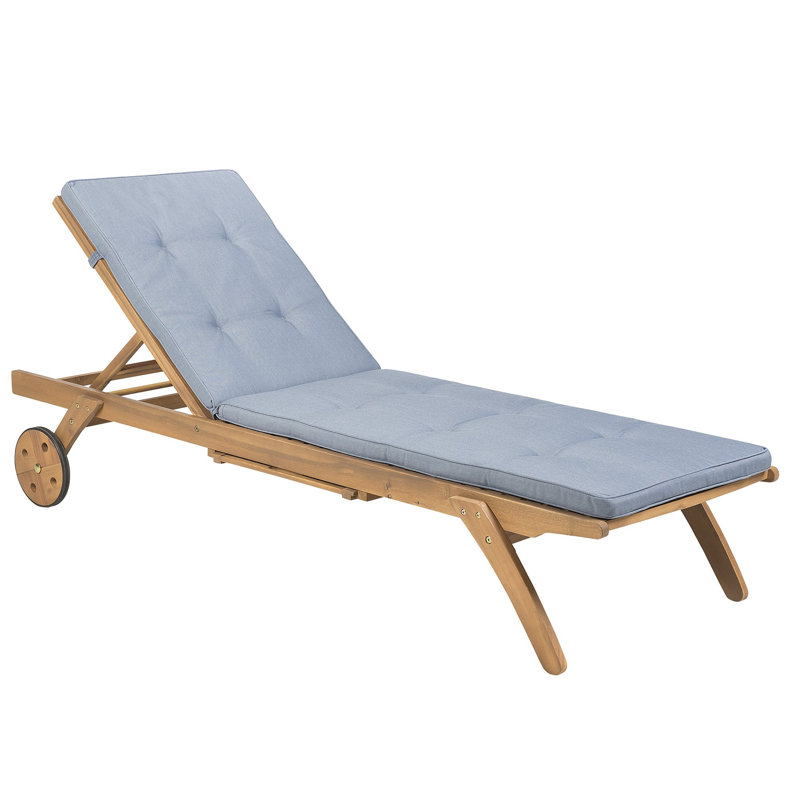 Weir 195cm Long Reclining Acacia Single Chaise with Cushions, Blue