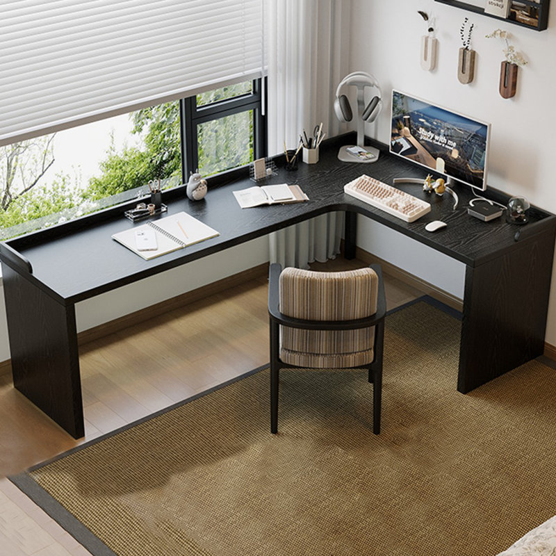 Bureau en coin en bois massif en forme de L, un bureau d'angle domestique avec une chicane, Retour à droite