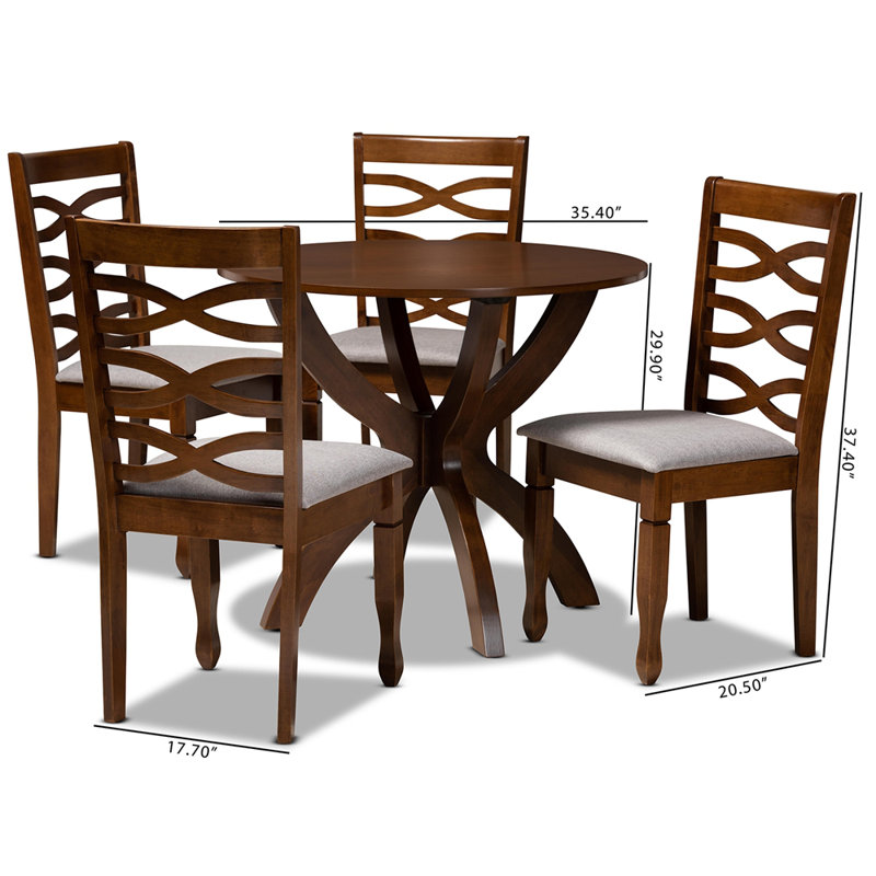 Ensemble de salle à manger 5 pièces Martinsburg en tissu gris et bois fini noyer, H 37,4 po x l 17,7 po x P 20,9 po