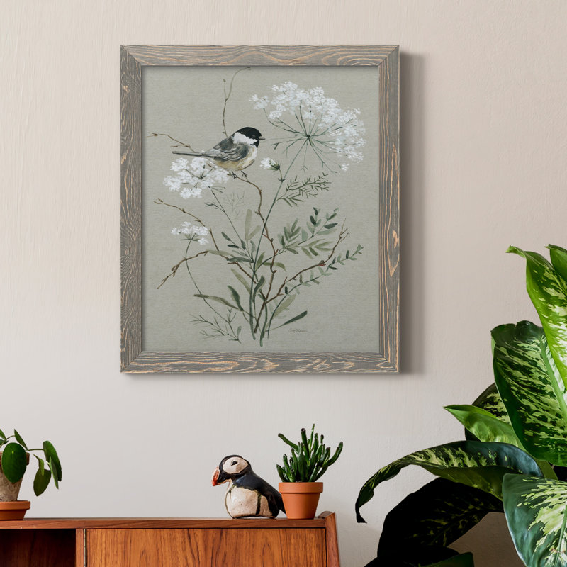 «Bouquet of Grace Bird I», reproduction d'art sur toile, H 24 po x l 18 po x P 1,5 po, Encadré gris