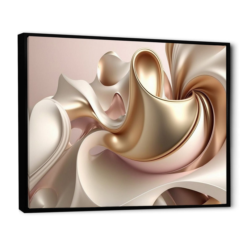 Subtile sophistication en rose exquis et or I - art abstrait à encre liquide, H 24 po x l 32 po, Noir
