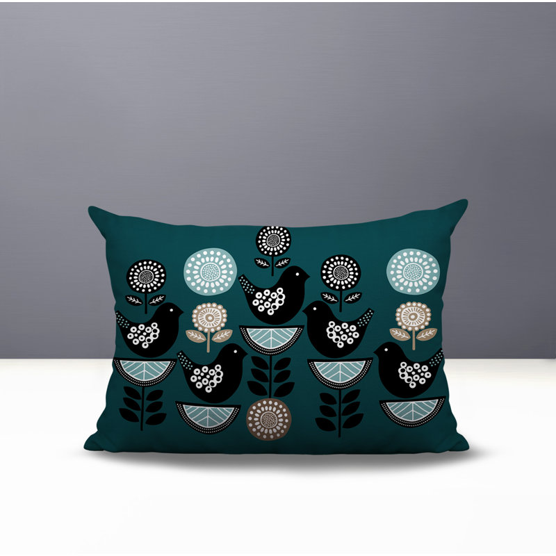Oreiller rectangulaire intérieur / extérieur réversible Lina Bird, Rectangle H 14 po x l 20 po, Émeraude