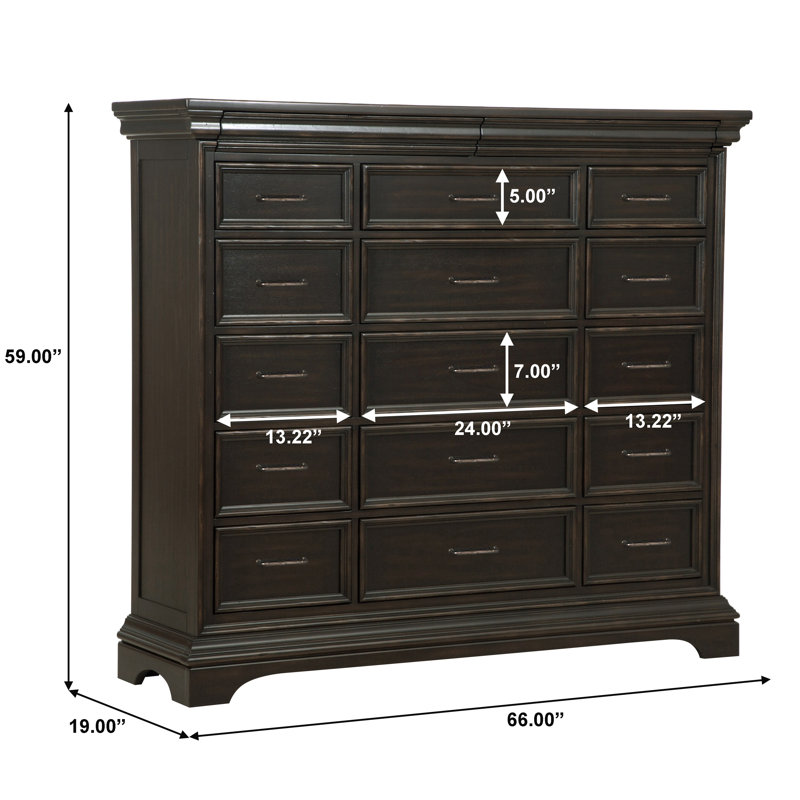 Brown Rubberwood 17-Drawer Dresser with Felt Lined Drawers
