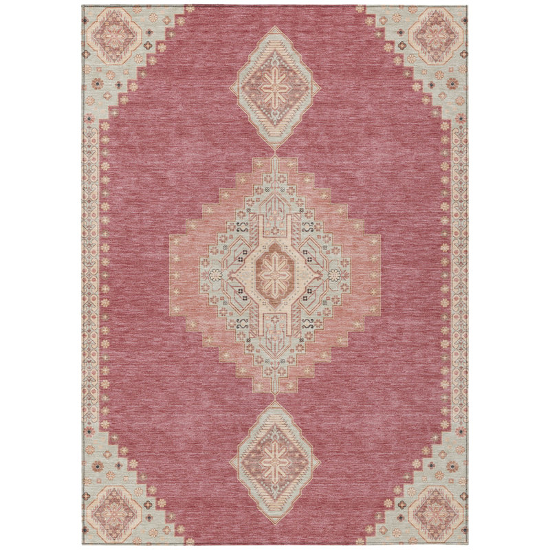 HomeRoots 3' X 5' Blush Gray And Beige Oriental Washable Indoor Outdoor Area Rug