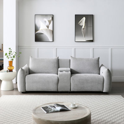 Canapé Power Lift avec 2 porte-gobelets et rangement - Lin gris revêtu pour le cinéma maison