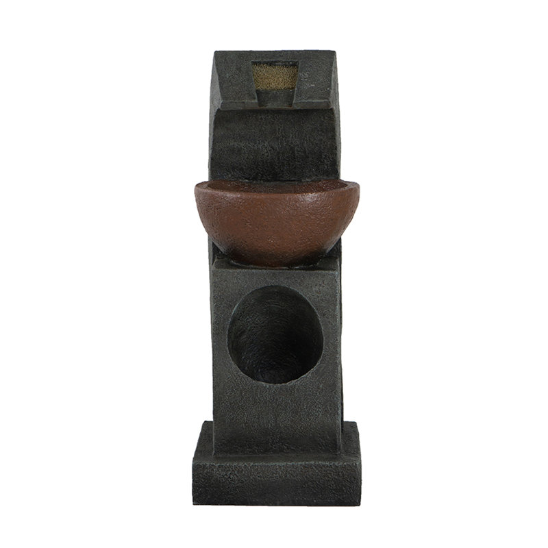 Black and Brown Sculptural Water Fountain with Bowl Basin