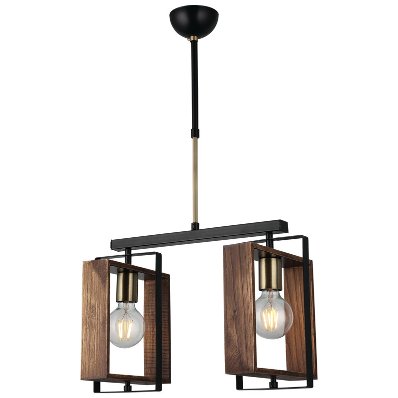 Antique-Style Chandelier with Metal Body & Wooden Cap, Adjustable Height 24 - 34 inches | 2 x E27 Sockets (Max 40W) | Elegant Antiquation & Black Finish, Ideal for Dining Room, Living Room, or Entryway Decor