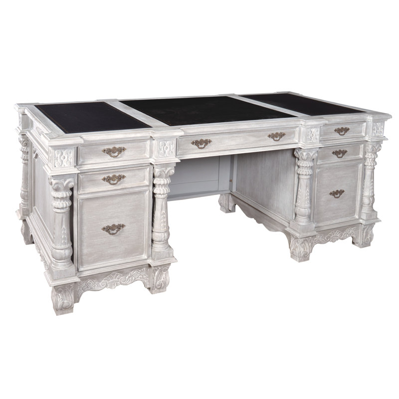 Bellos Solid Wood Executive Desk, Black/Gray