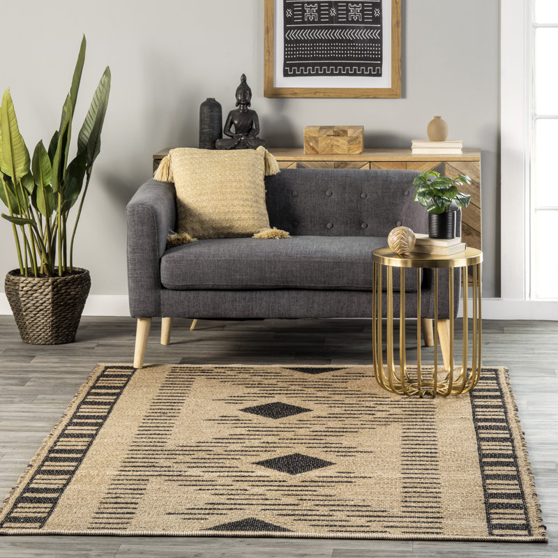 Tapis en jute à bordure zigzag Ranae Tribal, Rectangle 5 pi x 8 pi