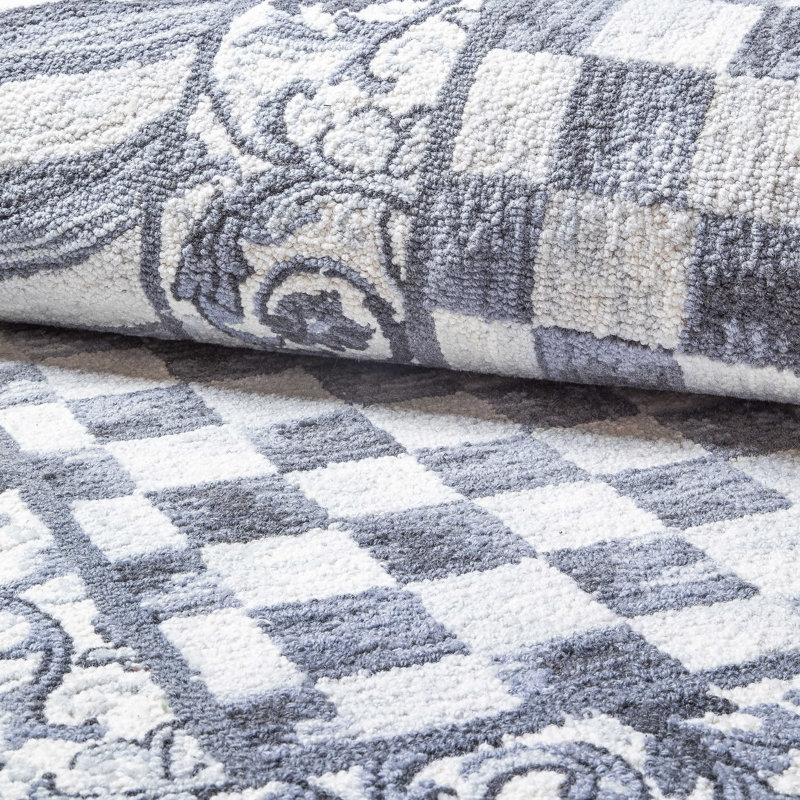 Sterling Check Hand-Knotted Gray Stripe Wool Octagon Rug, 6'