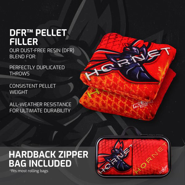 Purple and Red Dual Fabric Cornhole Bags with Carrying Case