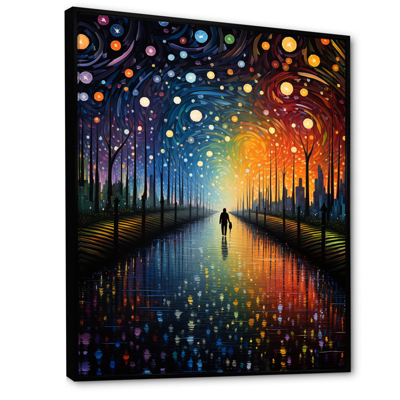 «Walking In Starry Night Over Forest - Vangogh», art mural, Cadre flottant noir, H 32 po x l 24 po x P 1 po