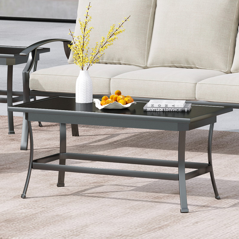 Charron 41.81'' Wide Metal Outdoor Patio Coffee Table, Black
