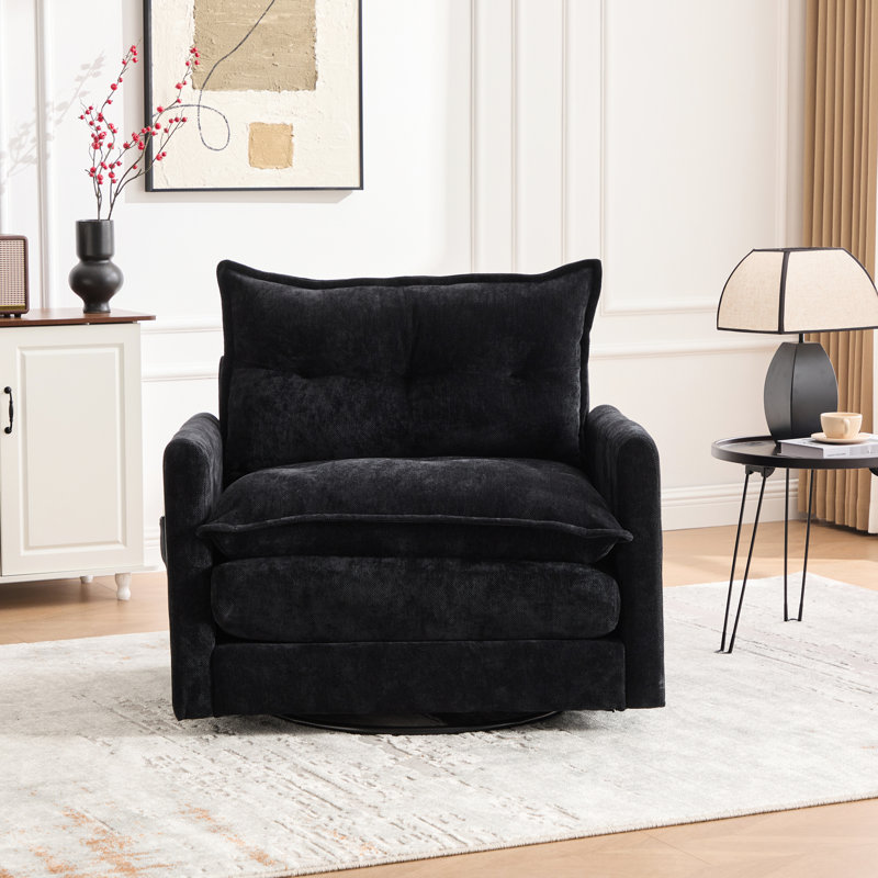 Chaise pivotante de style Mid-Century avec tissu chenille, poches latérales et mousse à mémoire de forme confortable pour le salon à 360 degrés, soutien matériel