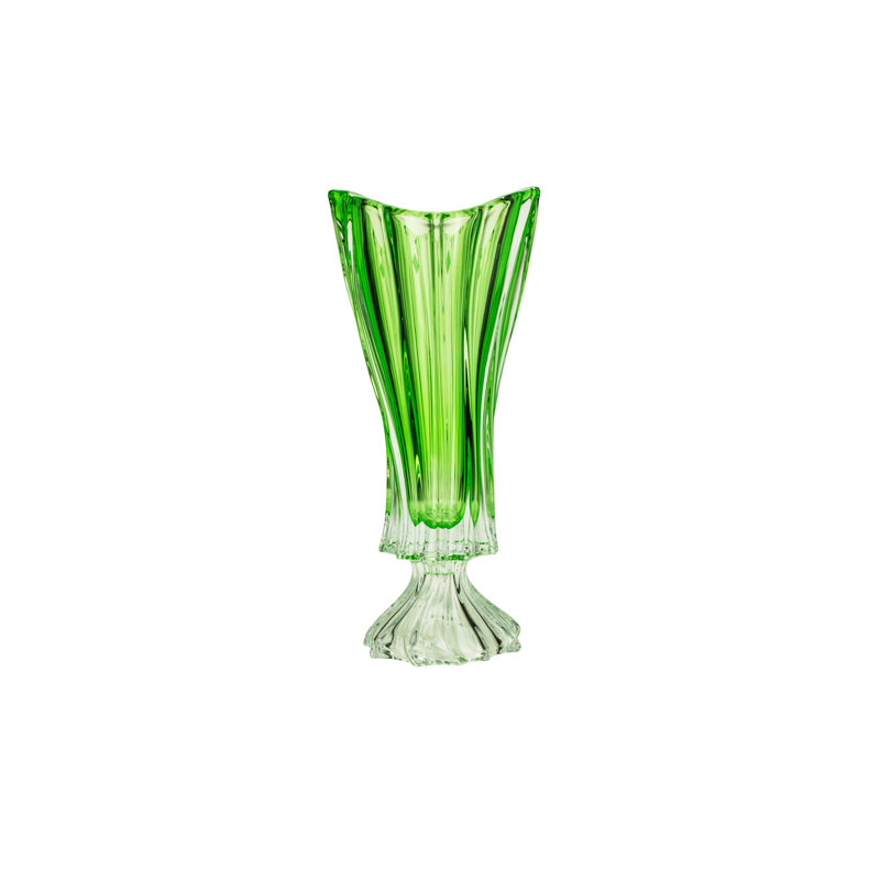 Vase de table fleur en cristal décoratif Stallworth, Vert, H 16 po x l 7,5 po x P 7,5 po