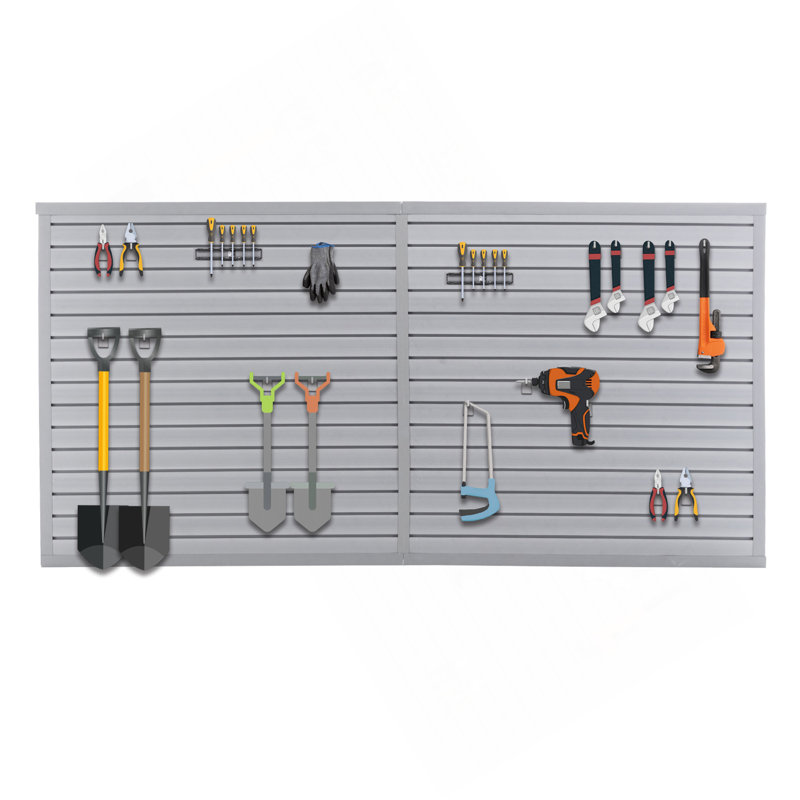 Heavy Duty PVC Slatwall Garage Organizer, 8Ft X 4Ft Section With 10 Panels, Industrial Strength Storage, Charcoal Dark Grey Color, Wall Mounted Tool Rack System