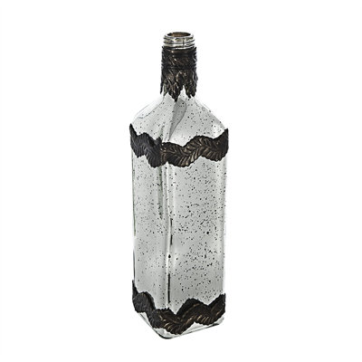 Elegant Silver Glass Bottle Vase With Bronze Leaf Accents For Sophisticated Home Decor And Floral Displays