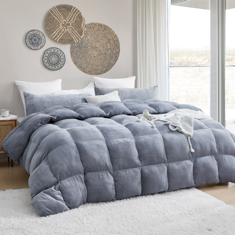 Ensemble d'édredon en microfibre 5 pièces, Gris argenté, Édredon pour très grand lit + 2 très grandes ta