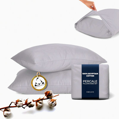 Luxury Percale Cotton Pillowcase Set - 400 Thread Count Breathable Soft Pillowcases - Oeko-TEX Certified - Washable Percale Pillow Covers