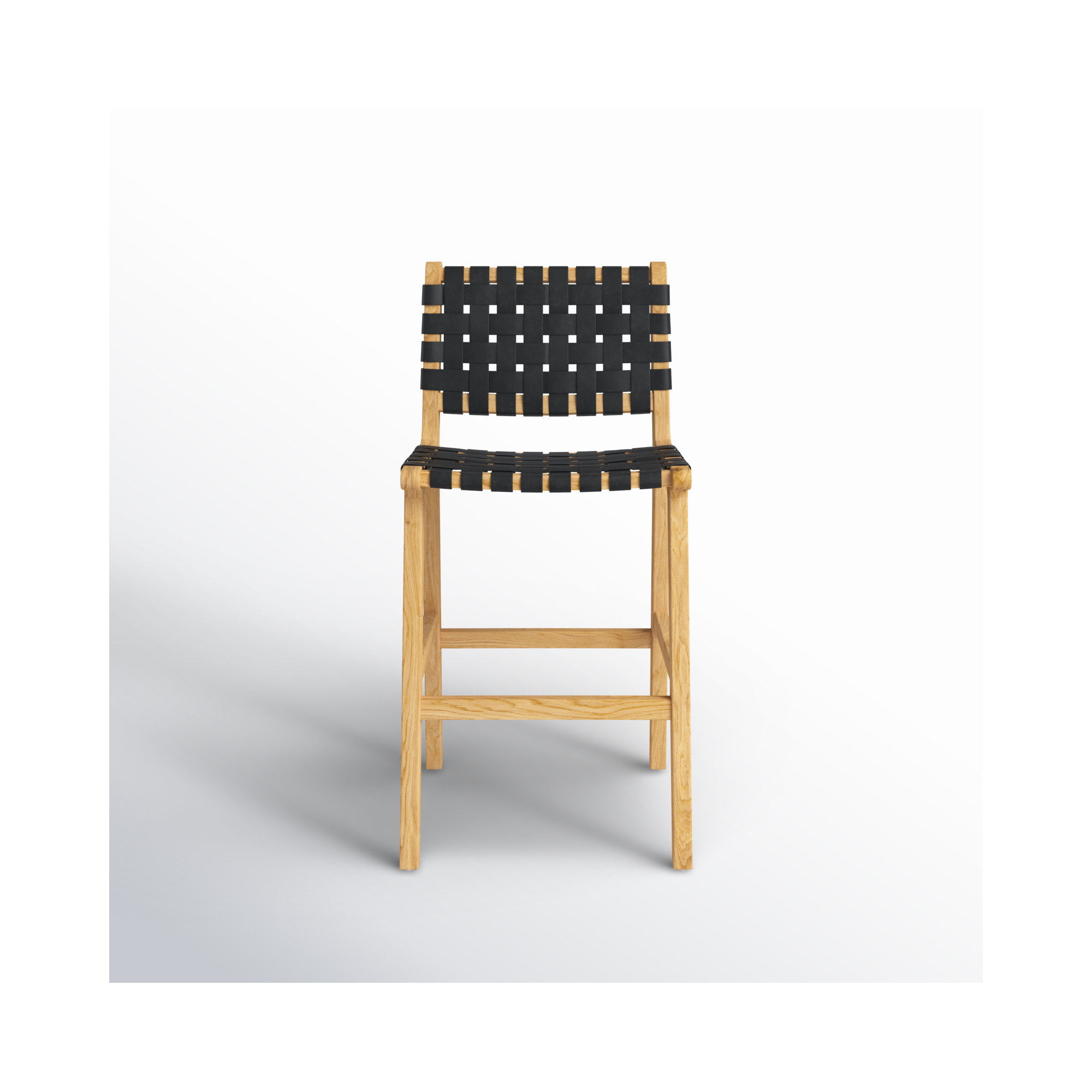 Alston Leather Stool, Black Leather/Natural Frame, Counter Stool (27.16" Seat Height)