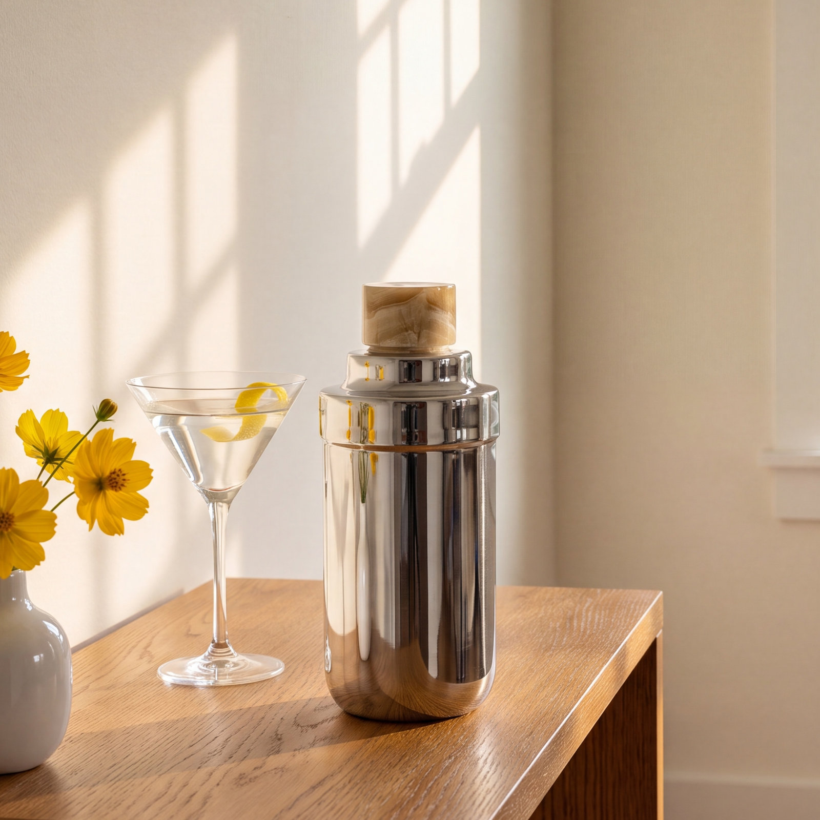Envee Stainless Steel Cocktail Shaker, Nickel/Amber