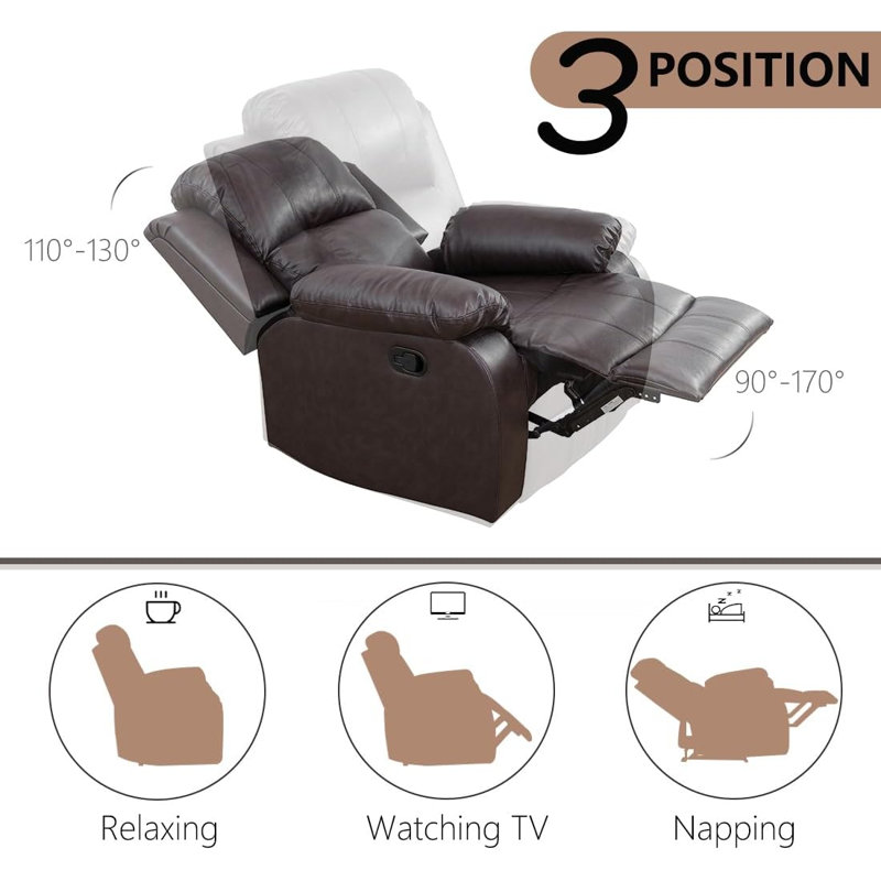 Azuredee 38.5" Wide Brown Faux Leather Manual Standard Recliner ArmChair