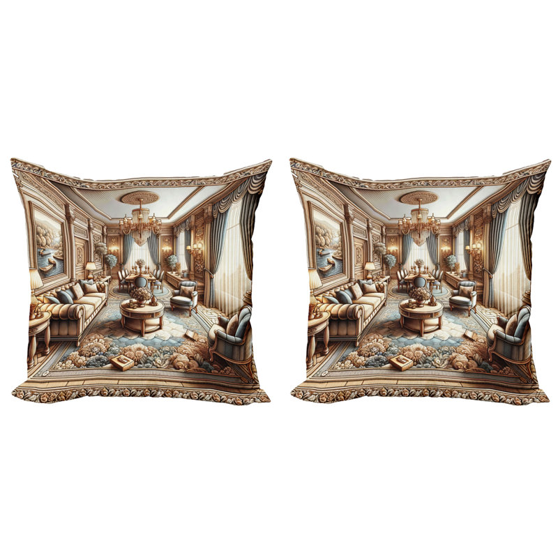 Ginger and Blue Microfiber Reversible Throw Pillow Covers, Set of 2