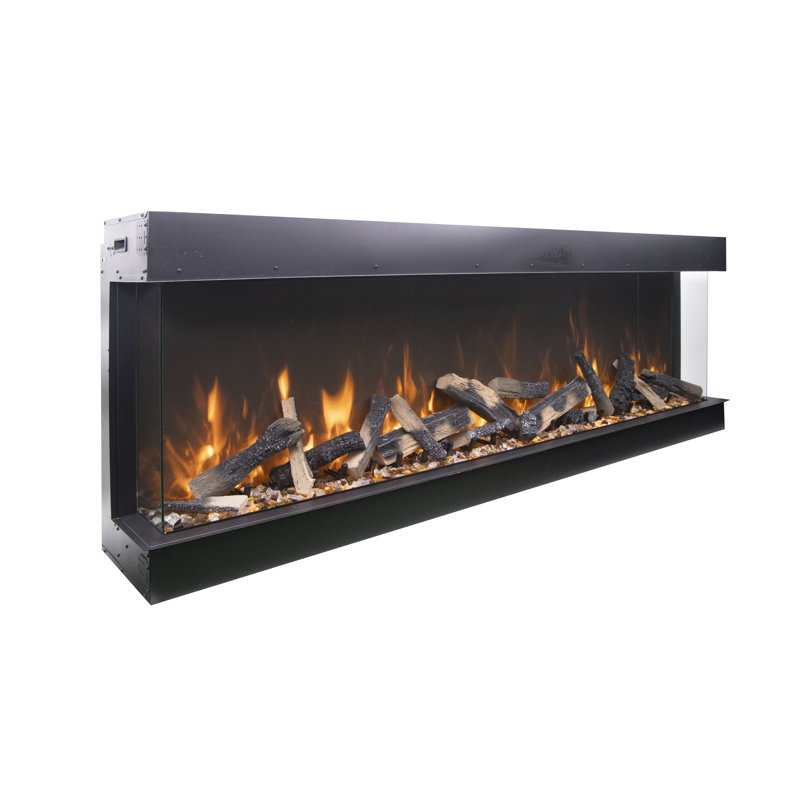 Extra Tall Black Electric Fireplace with Driftwood Media Kit